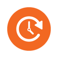 Orange icon with a white clock